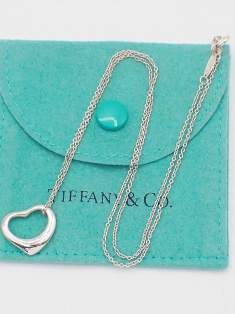 Tiffany & Co Open Heart Elsa Peretti Silver Necklace w/ Pouch